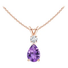 ANGARA Natural 0.60ct Amethyst Teardrop Pendant with Diamond in 14K Rose Gold