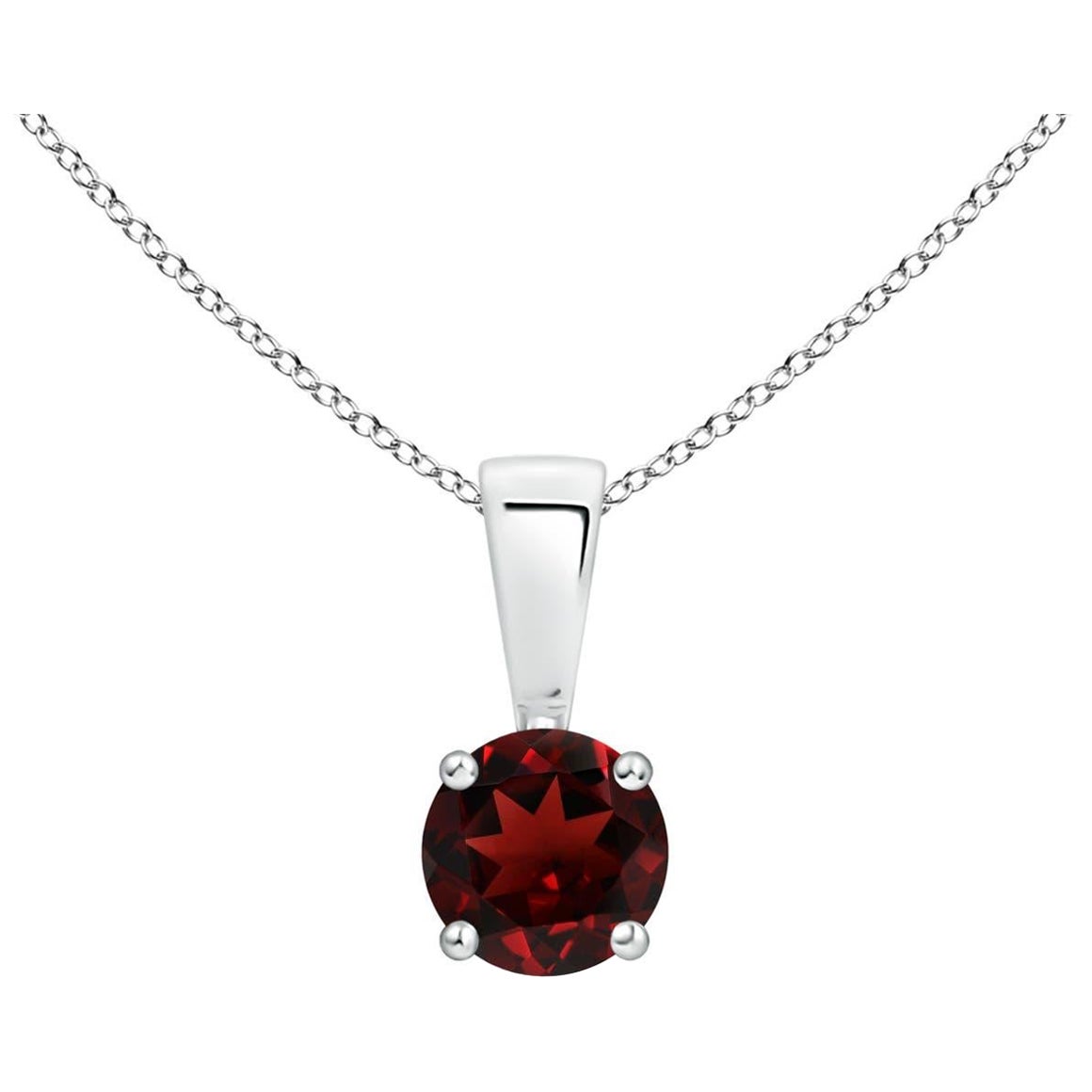 Natural Classic Round Garnet Solitaire Pendant in Platinum (Size-5mm) For Sale