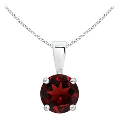 Pendentif solitaire en grenat rond classique naturel en platine (taille 6 mm)