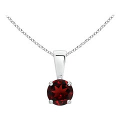 Natural Classic Round Garnet Solitaire Pendant in Platinum (Size-7mm)