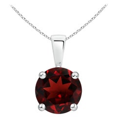 Pendentif solitaire en grenat rond classique naturel en platine (taille-8mm)