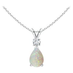 ANGARA Natural 0.42ct Opal Teardrop Pendant with Diamond in 14K White Gold