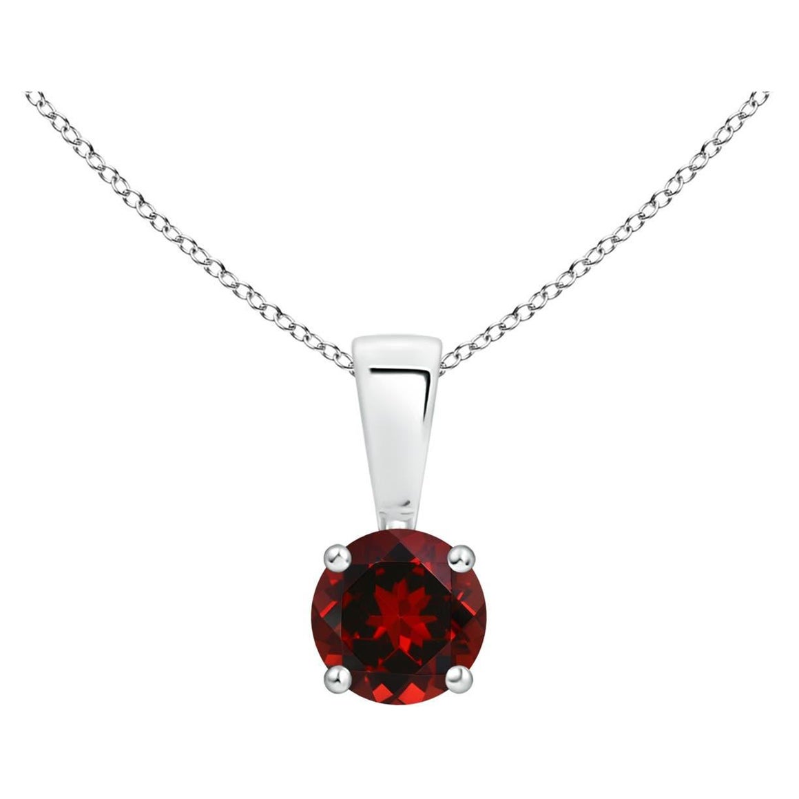 Natural Classic Round Garnet Solitaire Pendant in Platinum (Size-4mm) For Sale