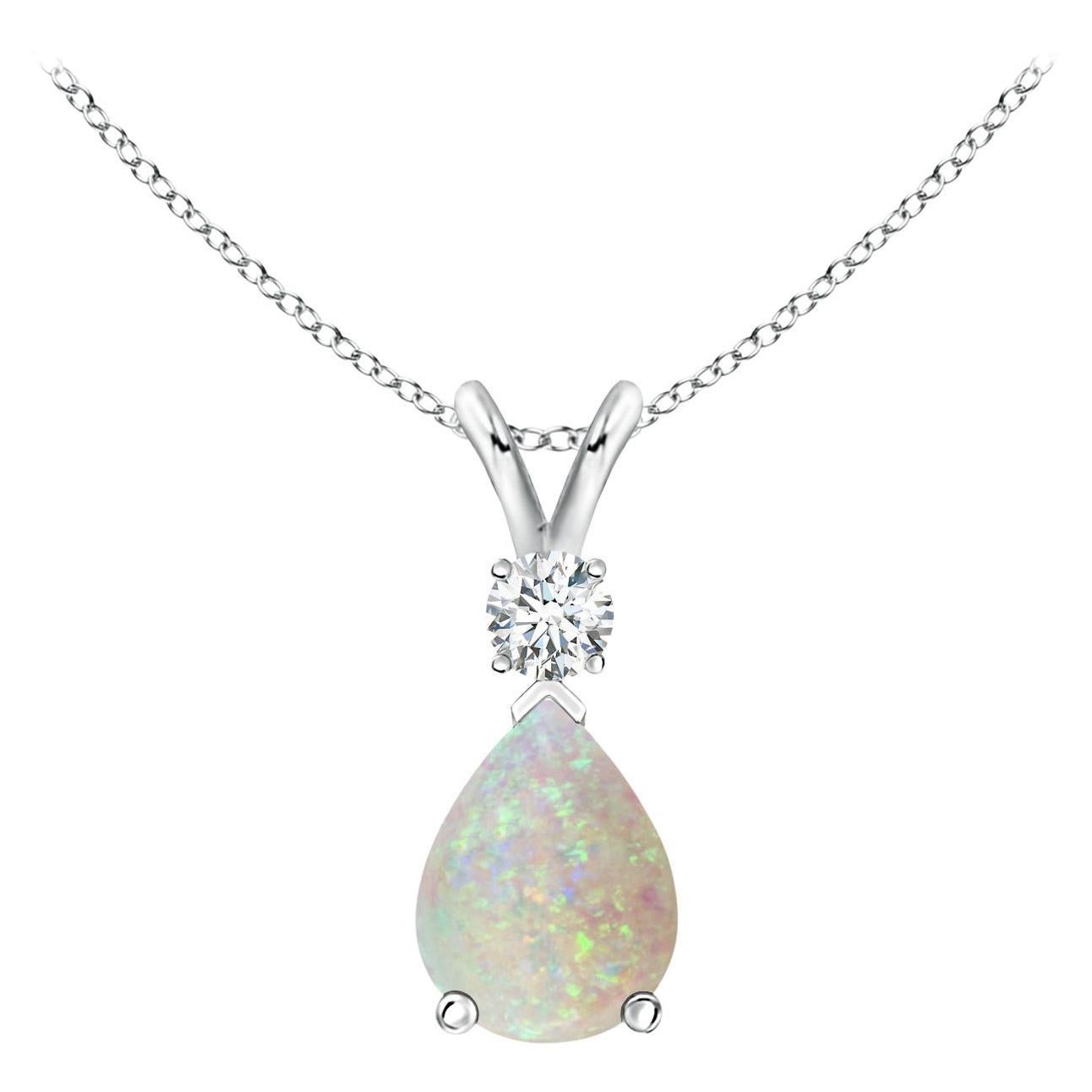 ANGARA Natural 0.70ct Opal Teardrop Pendant with Diamond in 14K White Gold