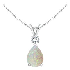 ANGARA Natural 0.70ct Opal Teardrop Pendant with Diamond in 14K White Gold