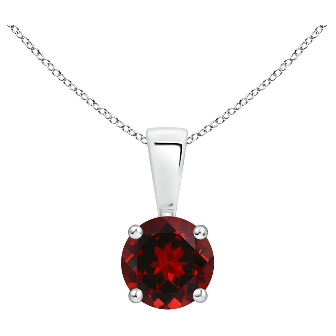 Natural Classic Round Garnet Solitaire Pendant in Platinum (Size-5mm) For Sale