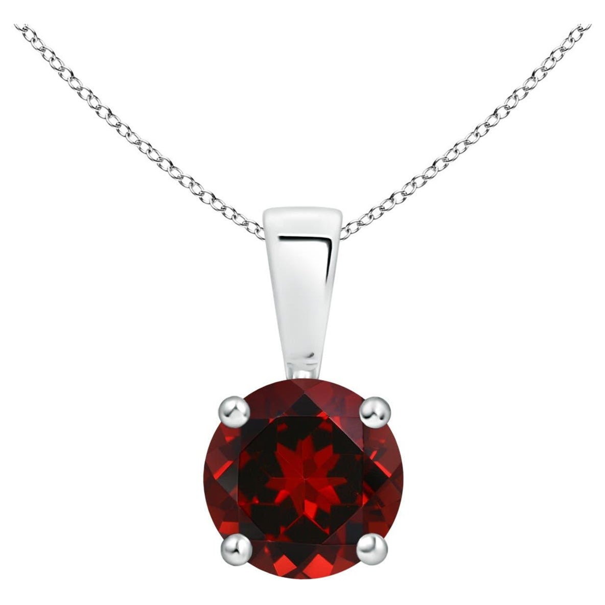 Natural Classic Round Garnet Solitaire Pendant in Platinum (Size-6mm)