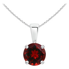 Pendentif solitaire en grenat rond classique naturel en platine (taille 6 mm)