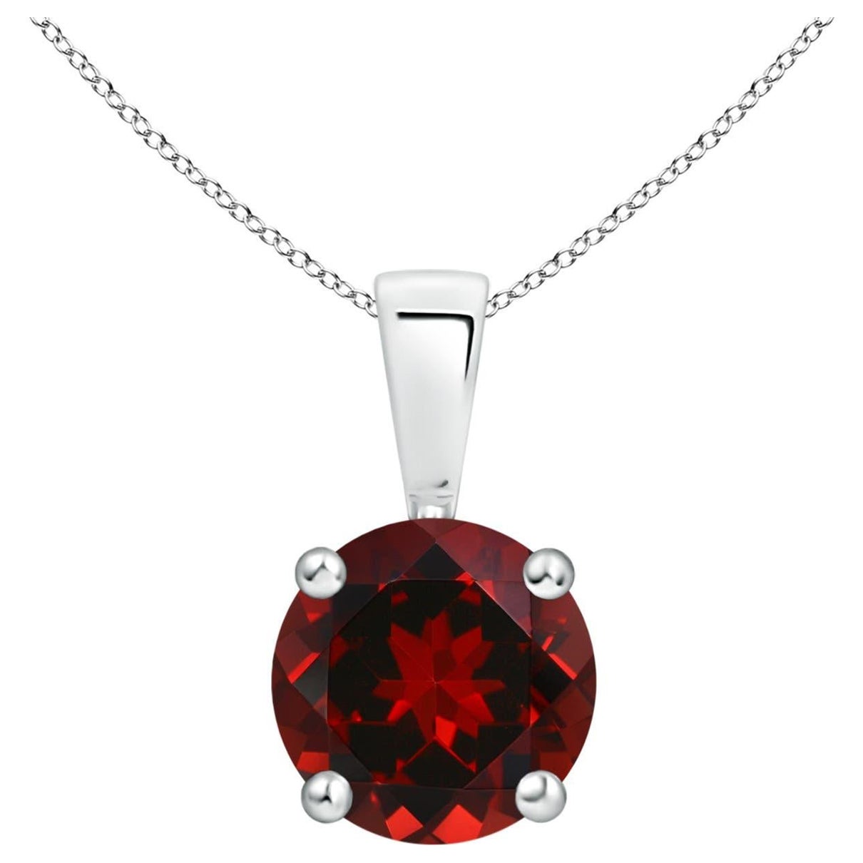 Natural Classic Round Garnet Solitaire Pendant in Platinum (Size-7mm) For Sale