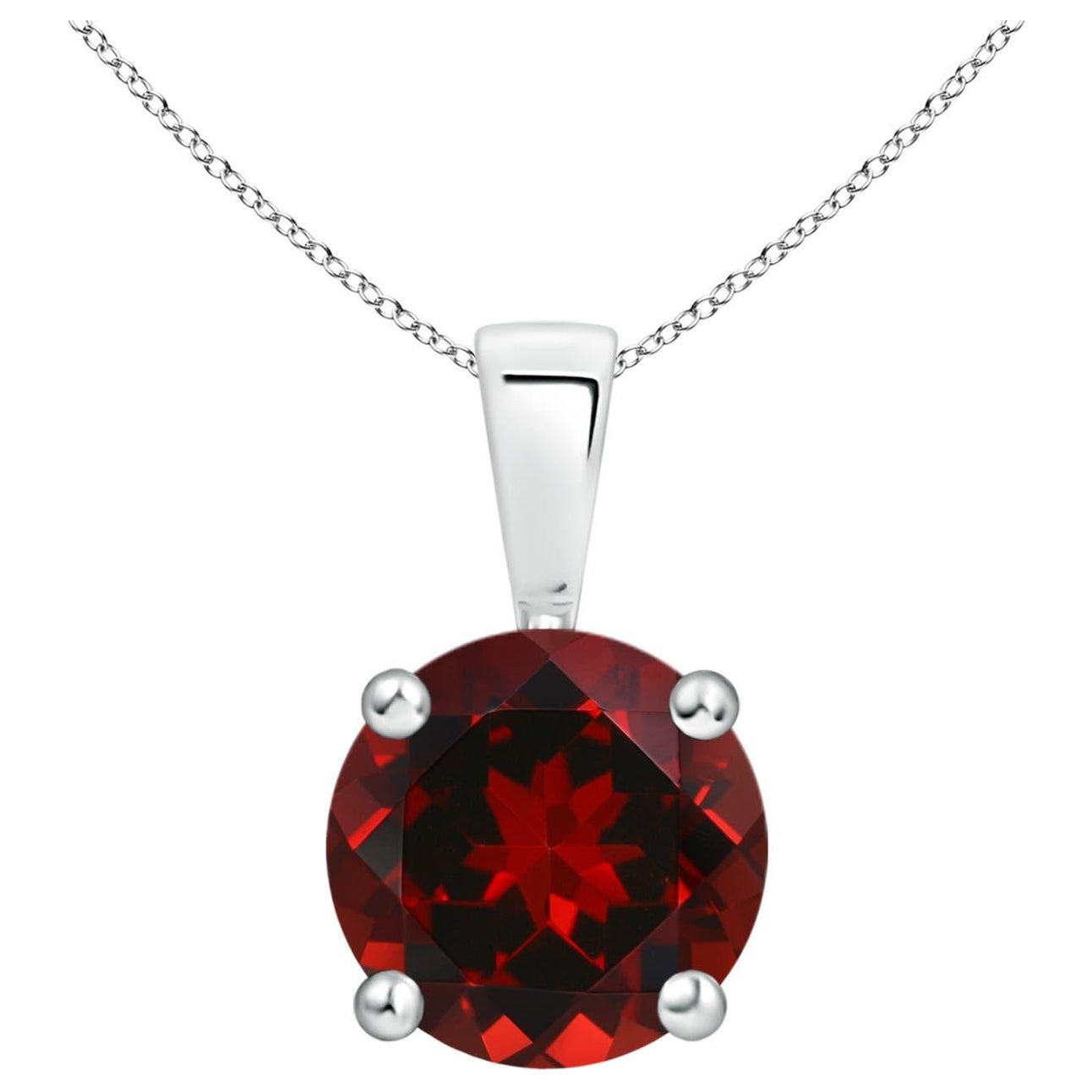 Natural Classic Round Garnet Solitaire Pendant in Platinum (Size-8mm) For Sale