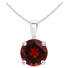 Pendentif solitaire en grenat rond classique naturel en platine (taille-8mm)