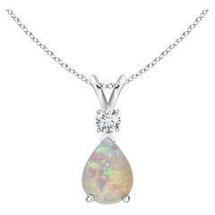 ANGARA Ciondolo a goccia di opale naturale da 0,70ct con diamante in oro bianco 14K