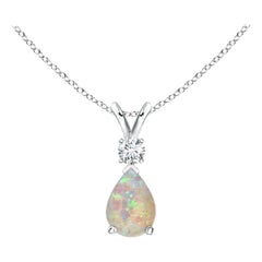 ANGARA Natural 0.42ct Opal Teardrop Pendant with Diamond in Platinum