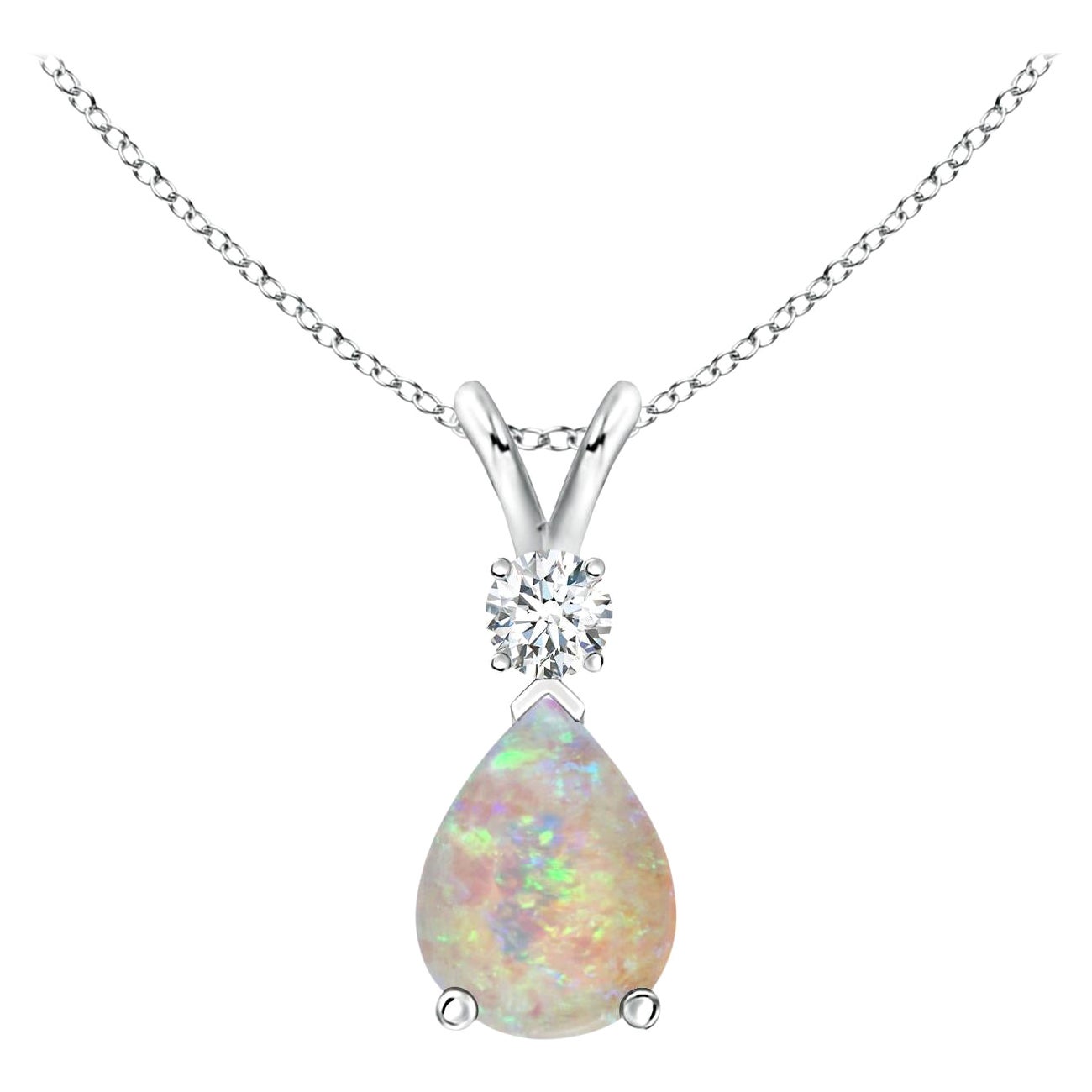ANGARA Natural 0.70ct Opal Teardrop Pendant with Diamond in Platinum