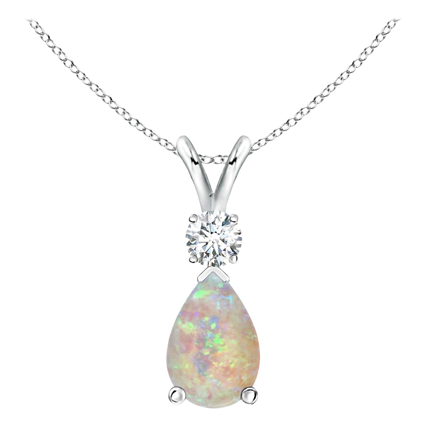 ANGARA Natural 0.90ct Opal Teardrop Pendant with Diamond in Platinum
