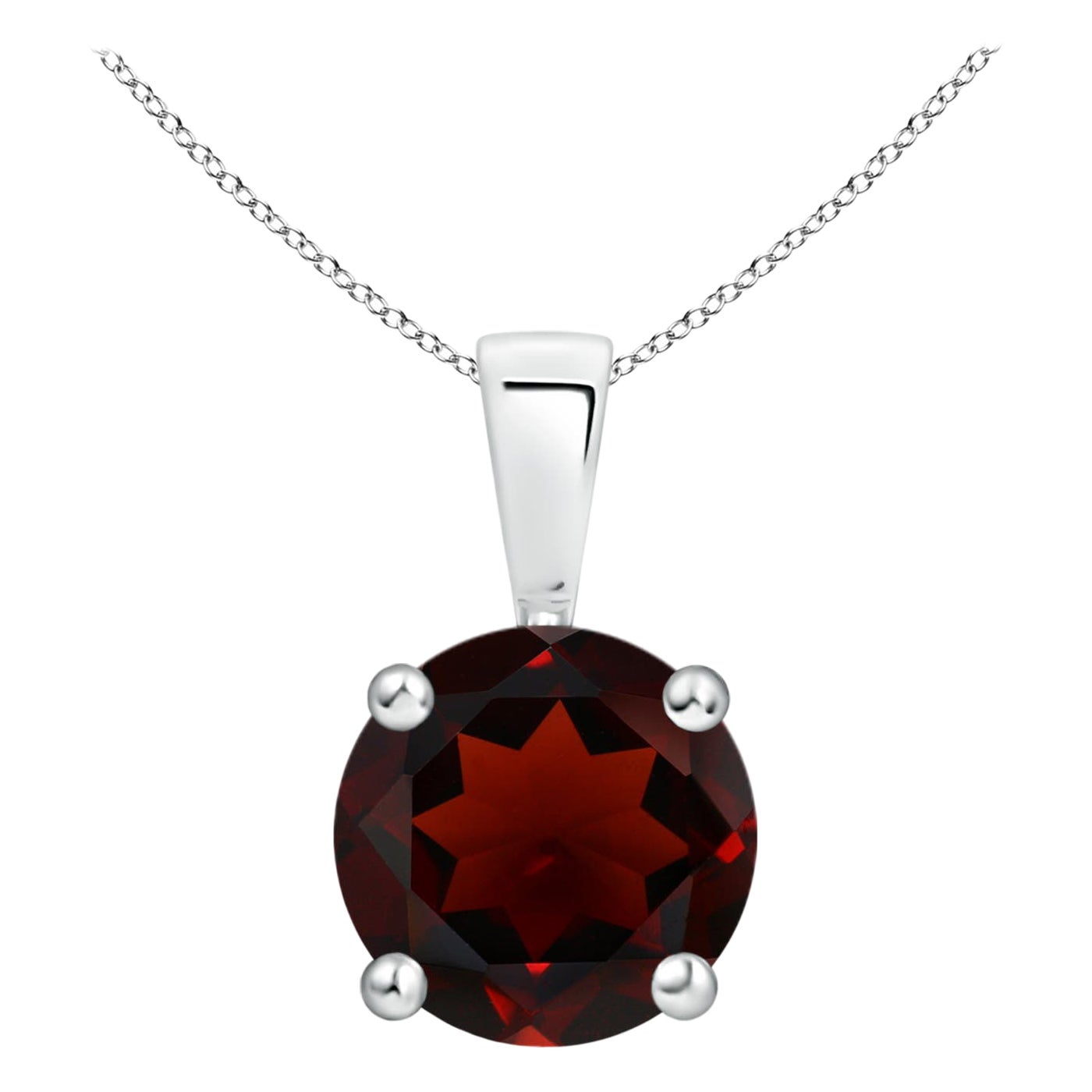 ANGARA Colgante solitario de granate redondo clásico natural de 2,20 ct en oro blanco de 14 quilates