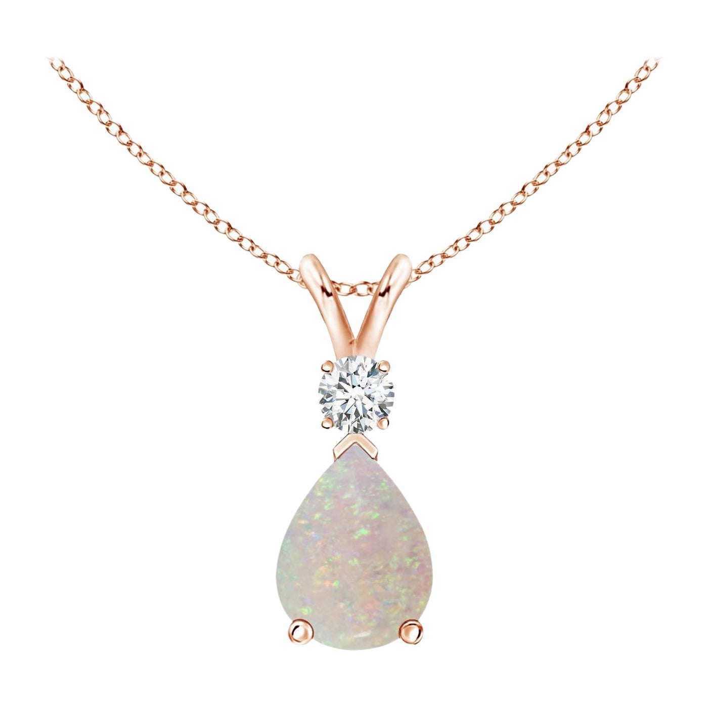 ANGARA Natural 0.70ct Opal Teardrop Pendant with Diamond in 14K Rose Gold