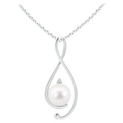 Pendentif Infinity en or blanc 14 carats avec perles de culture d'eau douce et diamants