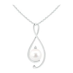 Freshwater Cultured Pearl Infinity Pendant with Diamond in 14K White Gold