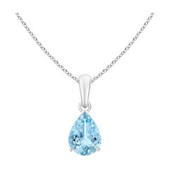 ANGARA Pendentif solitaire en platine avec aigue-marine naturelle en forme de poire de 0,85 carat