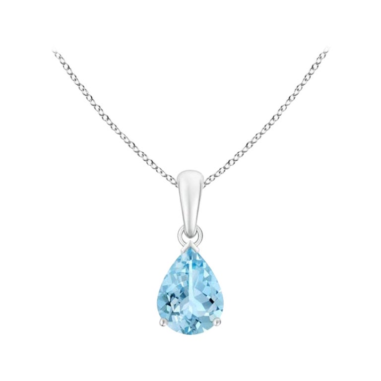 ANGARA Natural Pear-Shaped 0.85ct Aquamarine Solitaire Pendant in Platinum