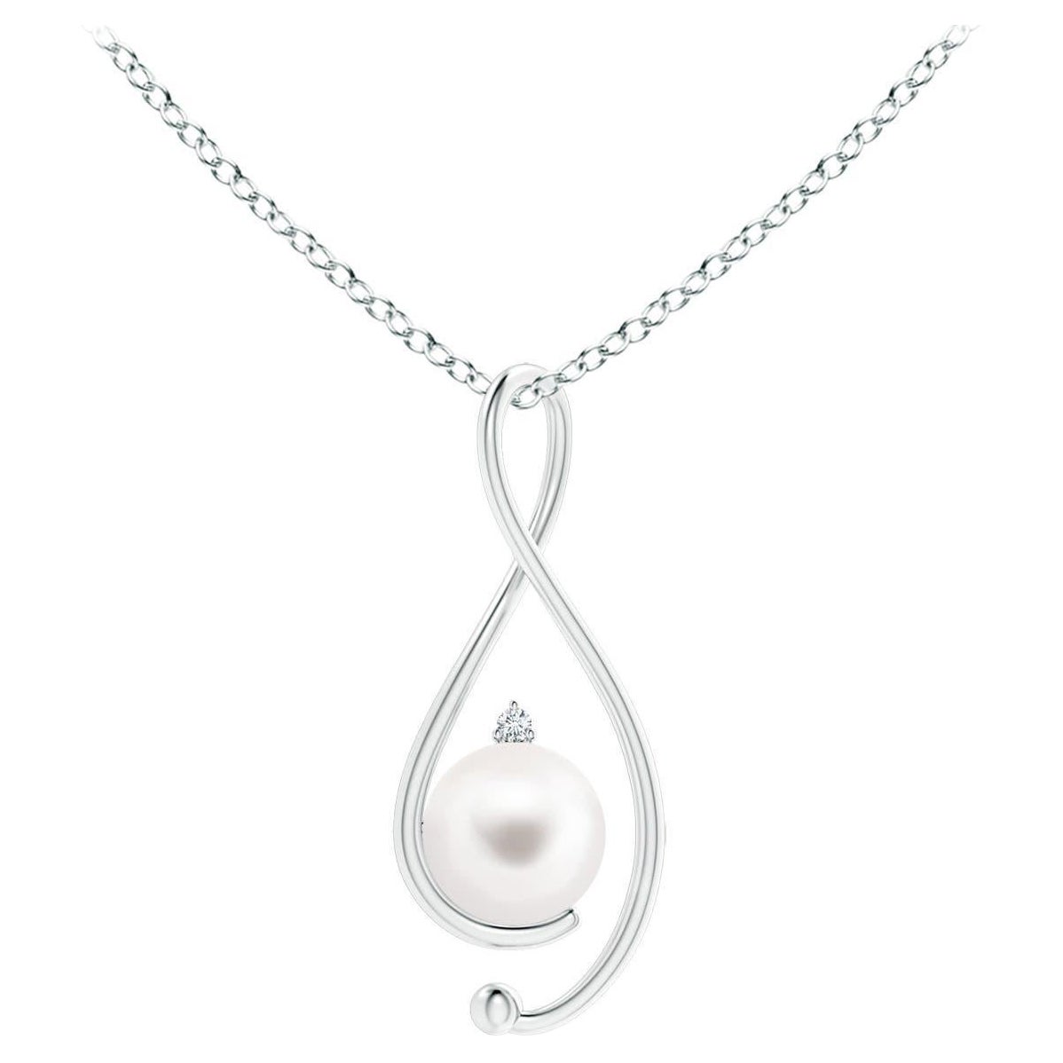 Freshwater Cultured Pearl Infinity Pendant with Diamond in 14K White Gold For Sale