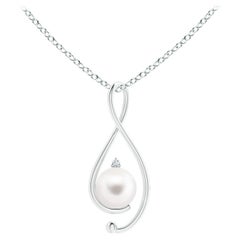 Freshwater Cultured Pearl Infinity Pendant with Diamond in 14K White Gold