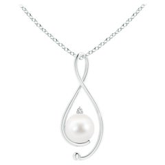 Pendentif Infinity en or blanc 14 carats avec perles de culture d'eau douce et diamants