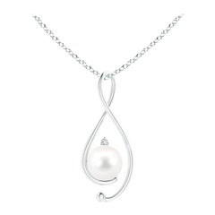 Freshwater Cultured Pearl Infinity Pendant with Diamond in 14K White Gold
