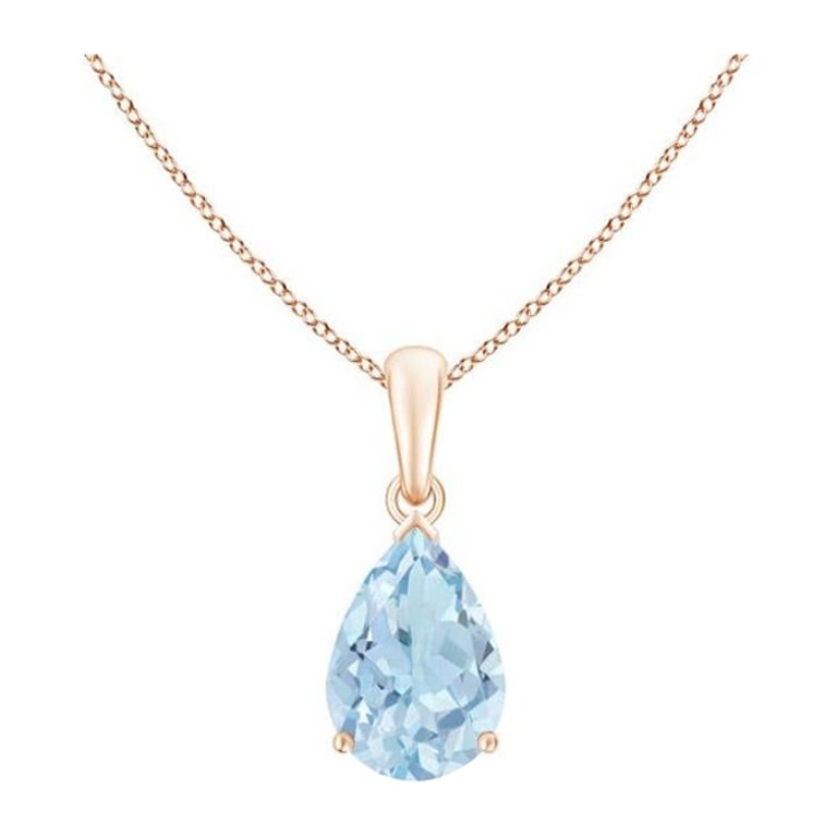ANGARA Natural Pear-Shaped 1.60ct Aquamarine Solitaire Pendant in 14K Rose Gold For Sale