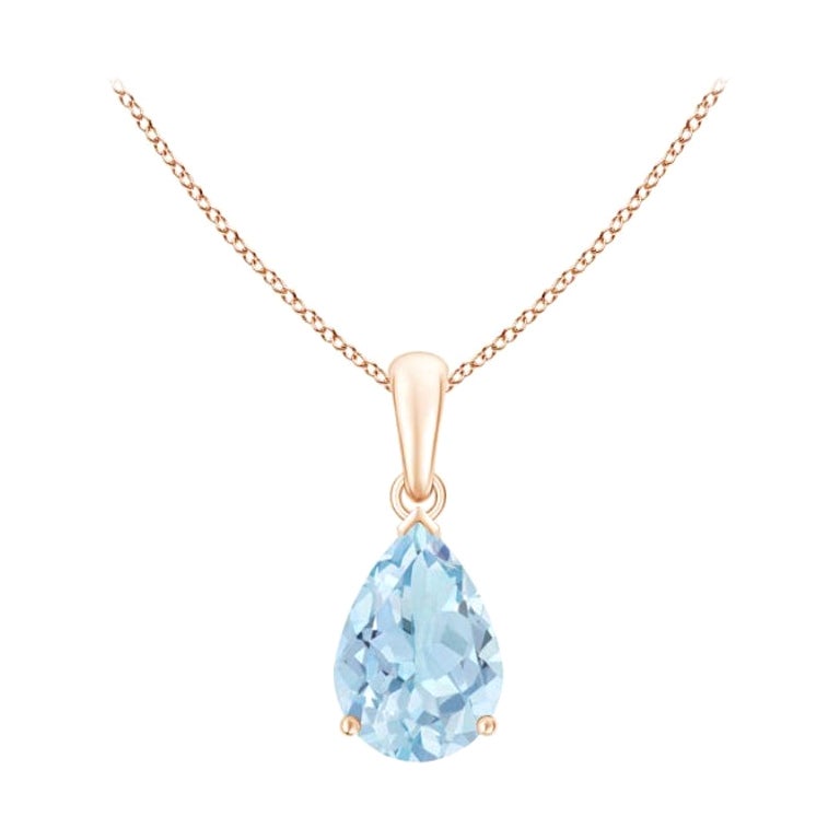 ANGARA Colgante solitario de aguamarina natural en forma de pera de 1,60 ct en oro rosa de 14 quilates
