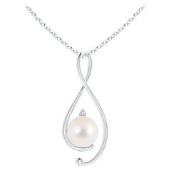 Freshwater Cultured Pearl Infinity Pendant with Diamond in 14K White Gold