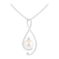 Freshwater Cultured Pearl Infinity Pendant with Diamond in 14K White Gold