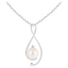 Freshwater Cultured Pearl Infinity Pendant with Diamond in 14K White Gold