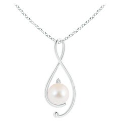 Freshwater Cultured Pearl Infinity Pendant with Diamond in 14K White Gold