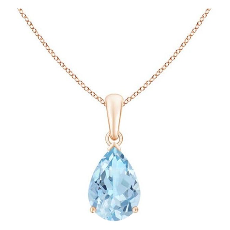 ANGARA Natural Pear-Shaped 1.60ct Aquamarine Solitaire Pendant in 14K Rose Gold For Sale