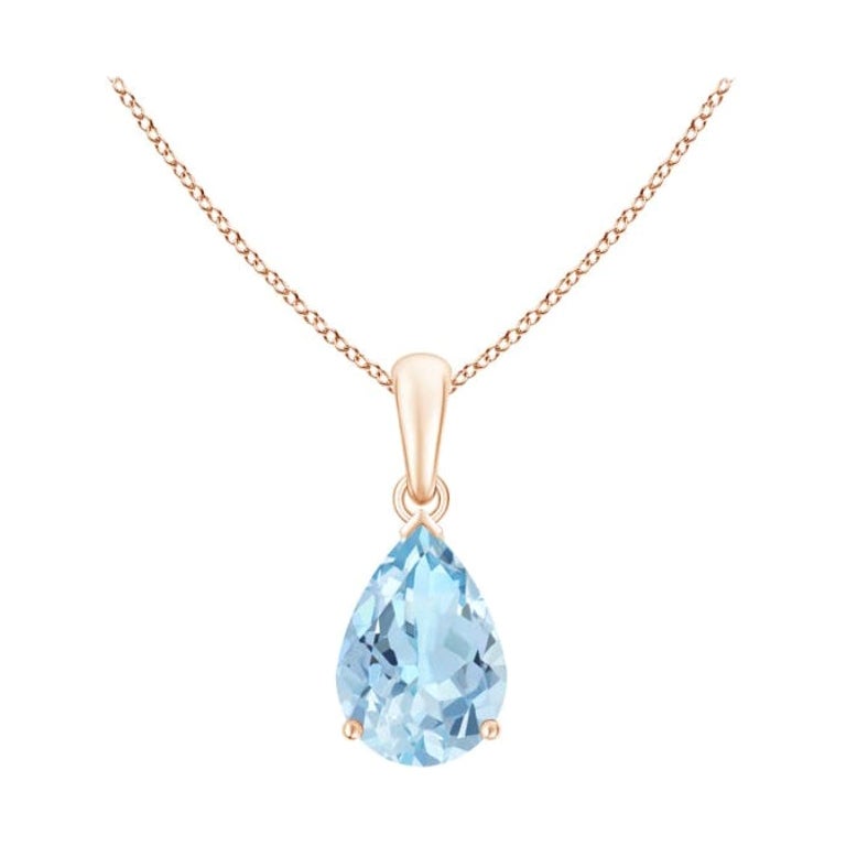 ANGARA Colgante solitario de aguamarina natural en forma de pera de 1,60 ct en oro rosa de 14 quilates en venta