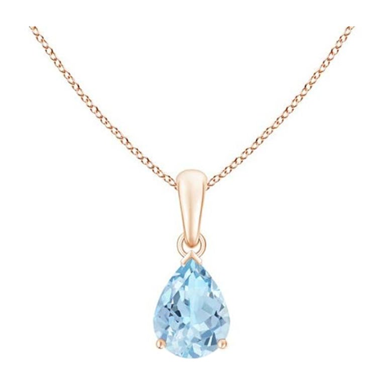 ANGARA Natural Pear-Shaped 0.85ct Aquamarine Solitaire Pendant in 14K Rose Gold For Sale