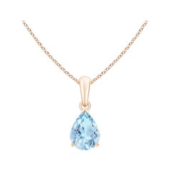ANGARA Colgante solitario de aguamarina natural en forma de pera de 0,85 ct en oro rosa de 14 quilates