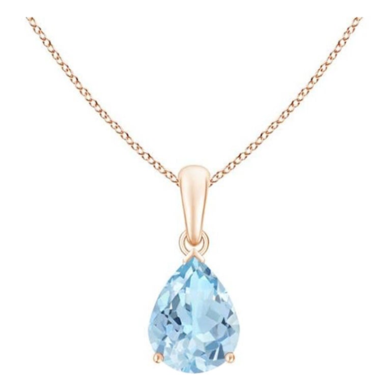 ANGARA Natural Pear-Shaped 1.25ct Aquamarine Solitaire Pendant in 14K Rose Gold For Sale