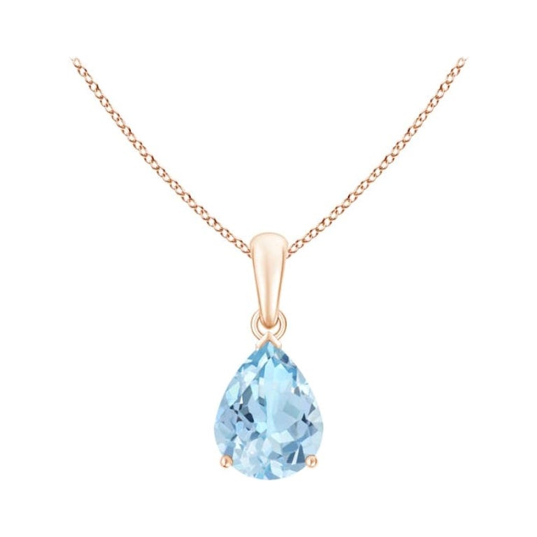 ANGARA Natural Pear-Shaped 1.25ct Aquamarine Solitaire Pendant in 14K Rose Gold