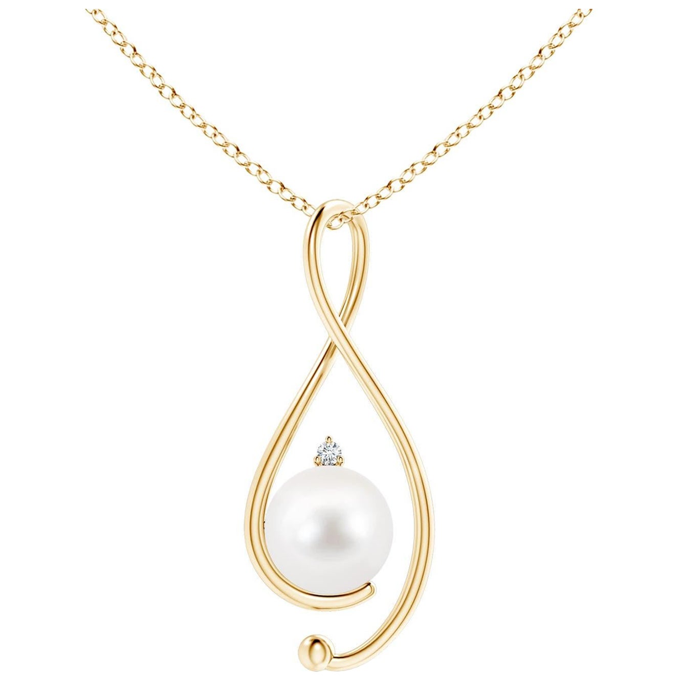 Freshwater Cultured Pearl Infinity Pendant with Diamond in 14K Yellow Gold For Sale