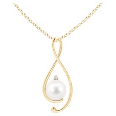 Freshwater Cultured Pearl Infinity Pendant with Diamond in 14K Yellow Gold