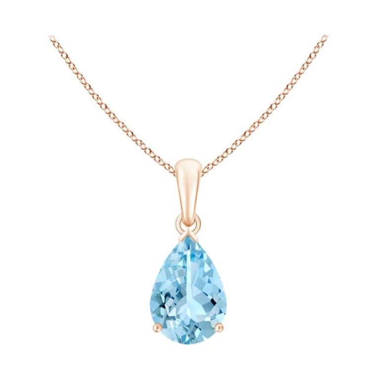 ANGARA Colgante solitario de aguamarina natural en forma de pera de 1,60 ct en oro rosa de 14 quilates