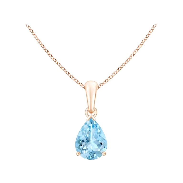 ANGARA Natural Pear-Shaped 0.85ct Aquamarine Solitaire Pendant in 14K Rose Gold