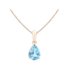 ANGARA Natural Pear-Shaped 0.85ct Aquamarine Solitaire Pendant in 14K Rose Gold