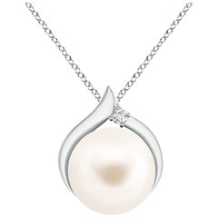 Freshwater Cultured Pearl Solitaire Pendant with Diamond in 14K White Gold