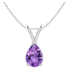ANGARA Natural Pear-Shaped 0.60ct Amethyst Solitaire Pendant in 14K White Gold
