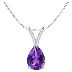ANGARA Natural Pear-Shaped 0.60ct Amethyst Solitaire Pendant in 14K White Gold