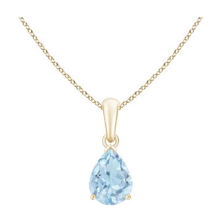 ANGARA Natural Pear-Shaped 0.85ct Aquamarine Solitaire Pendant in 14K YellowGold For Sale
